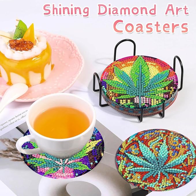 8 PCS Leaves Diamond Art Coasters Kits Diamond Painting Coaster | Diamond - Image 5