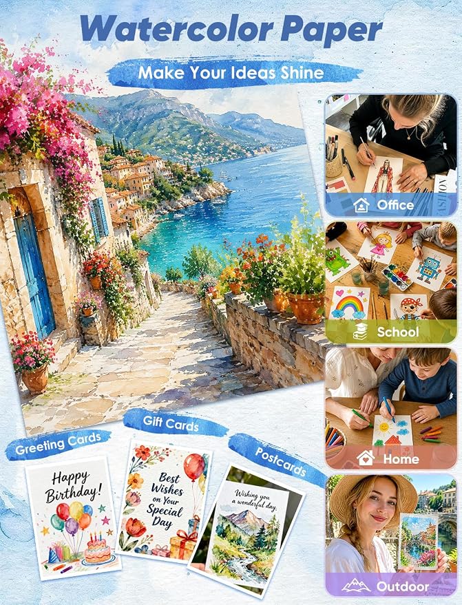 82 Sheets Watercolor Paper Bulk 7"x10", 110lb/230gsm Cold Press Thick Water - Image 7