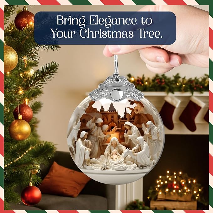 Nativity Ornaments 2025 -Christmas Ornaments 2025, Faux Stained Glass Effect - Image 7