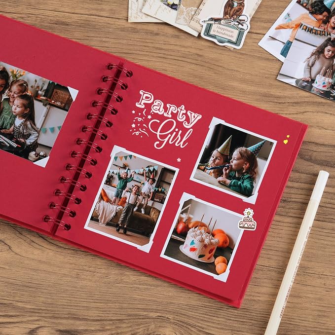 potricher 7 x 7 Inch DIY Scrapbook Album 40 Pages Hardcover Kraft Paper Scrap - Image 3