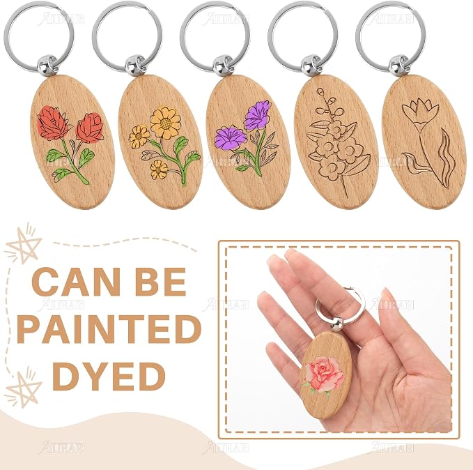 AUEAR, Blank Wooden Key Chain Wood Keychain Key Ring Key Tags Personalized EDC - Image 3