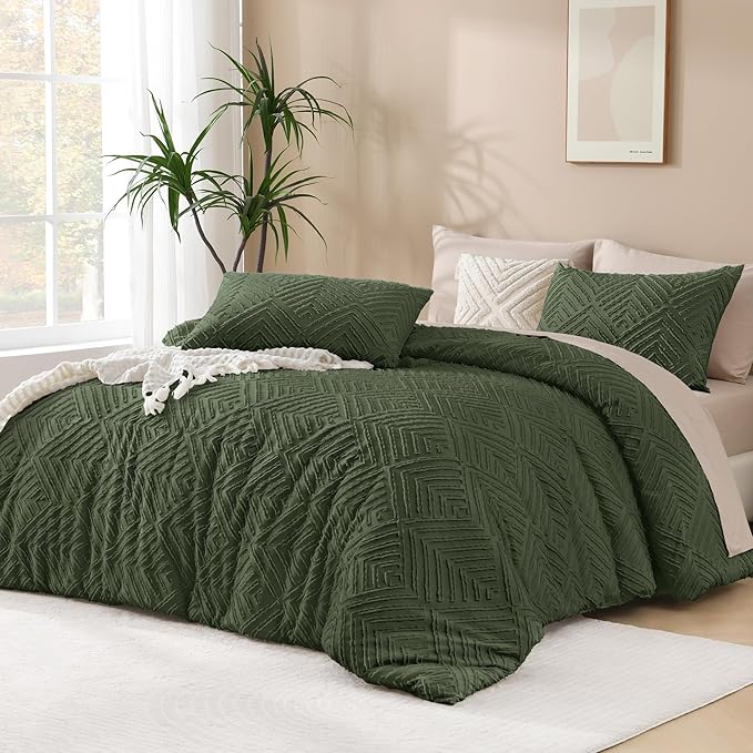 Andency Olive Green California King Comforter Set, 3 Pieces Boho Men Bedding by Andency