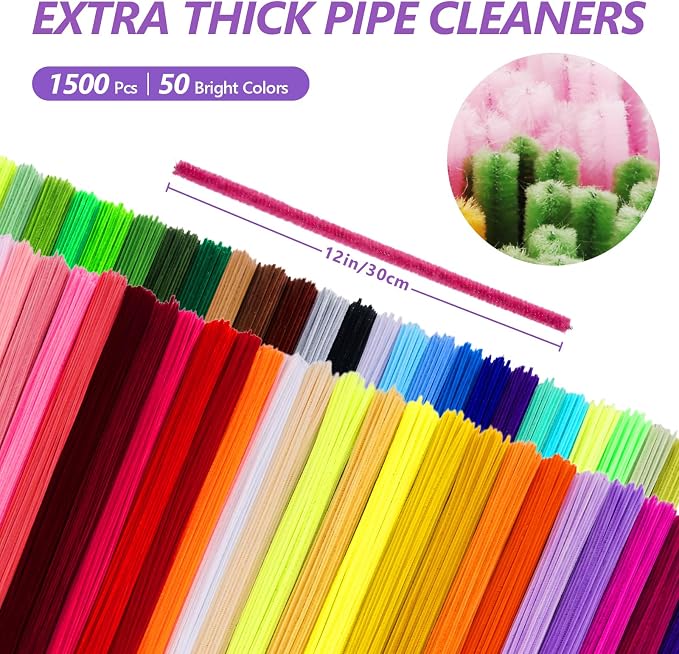 Cwczhi 1500 PCS Pipe Cleaners, 50 Colors Creative Chenille Stems Craft | Fuzzy - Image 2