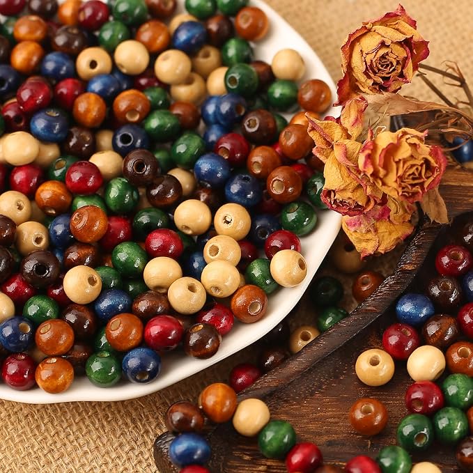 DAHI 500PCS Colorful Wooden Beads 10mm Assorted Macrame Wooden Loose Spacer - Image 3