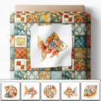 Patchwork Fish Cotton Fabric Panel – 6 Designs + Bonus Sheet 29.5×19.6 inch - Image 2