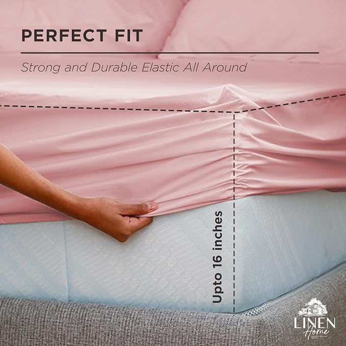 Linen Home 100% Cotton Percale Weave Fitted Sheet, King Size, English Rose - Image 3