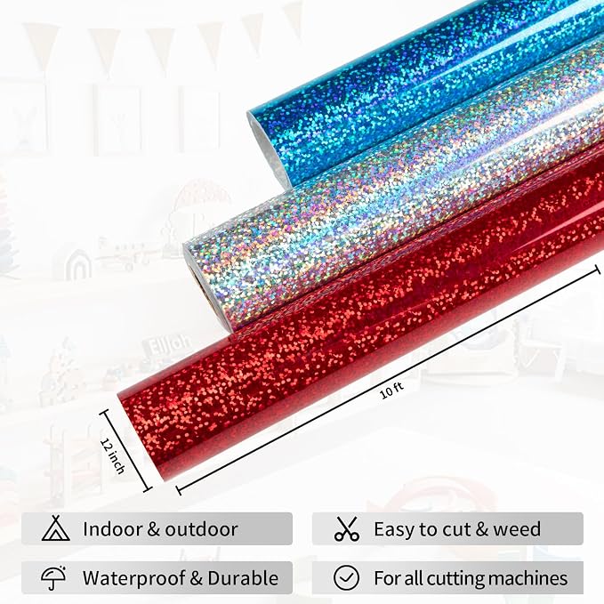 HTVRONT Holographic Glitter Permanent Vinyl, Silhouette - Image 3