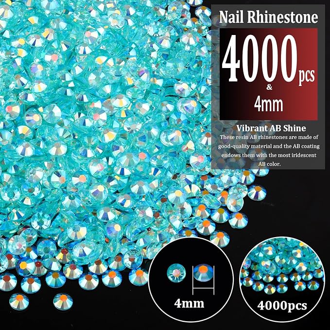 4000pcs 4mm Resin Rhinestones Bulk, Transparent Lake Blue AB Flatback Round - Image 2