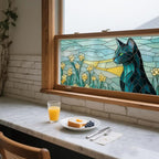 IVN Stained Glass Window Film 39.3x17.7 inch Cat and Daffodils Window Privacy - Image 5
