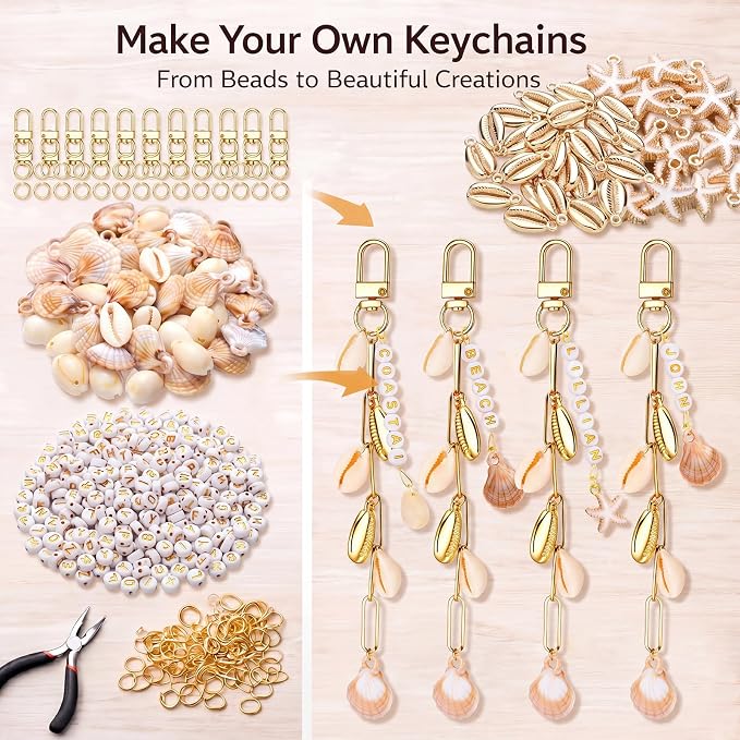 CraftyDream 558 Pcs Seashell Keychain Making Kit DIY Beach Charms Ocean Craft - Image 3