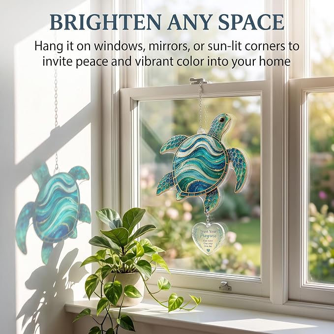 Devory Sea Turtle Gifts for Women, 4 Inch Acrylic Turtle Suncatcher for Windows - Image 6