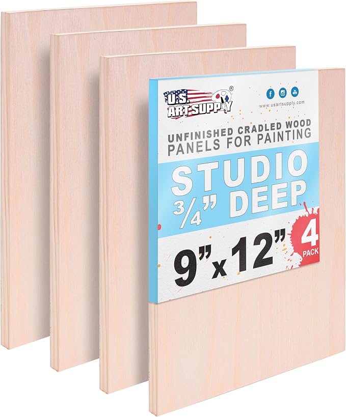 U.S. Art Supply 09" x 12" Unfinished Cradled Wood Panels by USArtSupply