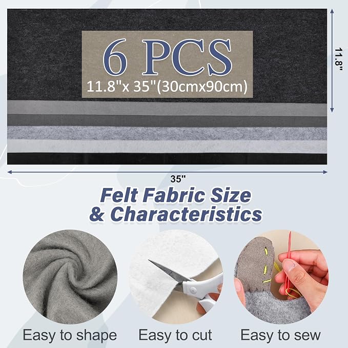 XSEINO 6 Rolls 12"x35" Large Felt Sheets, 1.4mm Thick Nonwoven Fabric - Image 2