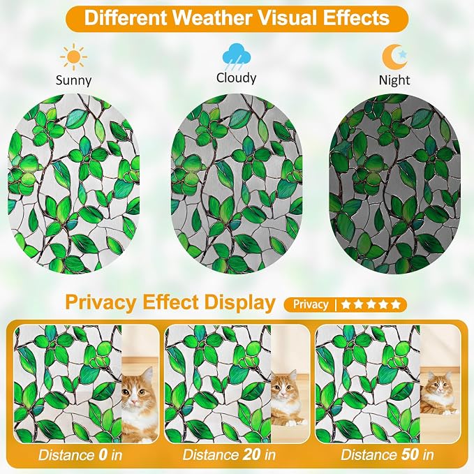 Countewol Greenery Leaf Static Cling Window Film Frosted Stained Glass Privacy - Image 4