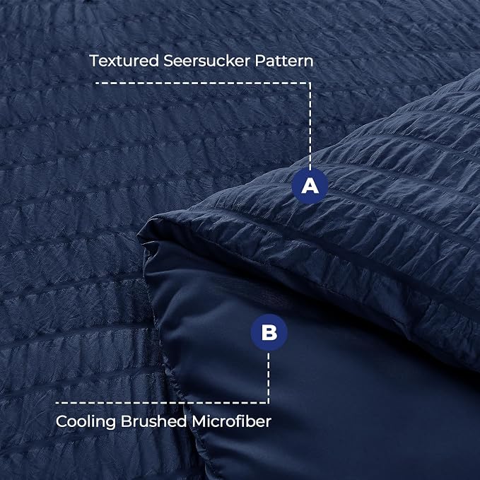 HYMOKEGE Navy Blue Oversized King Comforter Set Seersucker 7 Pieces, All Season - Image 4