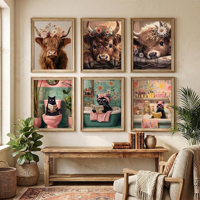Mosaflare 6 Pack 5D Diamond Painting Kits, Highland Cow Black Cat Diamond Art - Image 2
