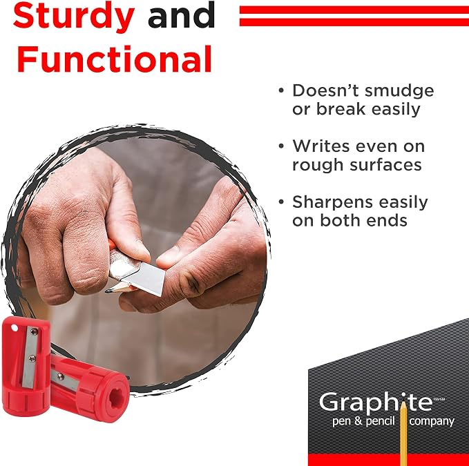 GRAPHITE Hard Lead Carpenter Pencil #2 Lumber Pencil Pack of 12 PCS - Image 5