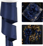 HUIHUANG Navy Blue Satin Wired Ribbon 2.5 inch Navy Wire Edge Christmas Ribbon by HUIHUANG