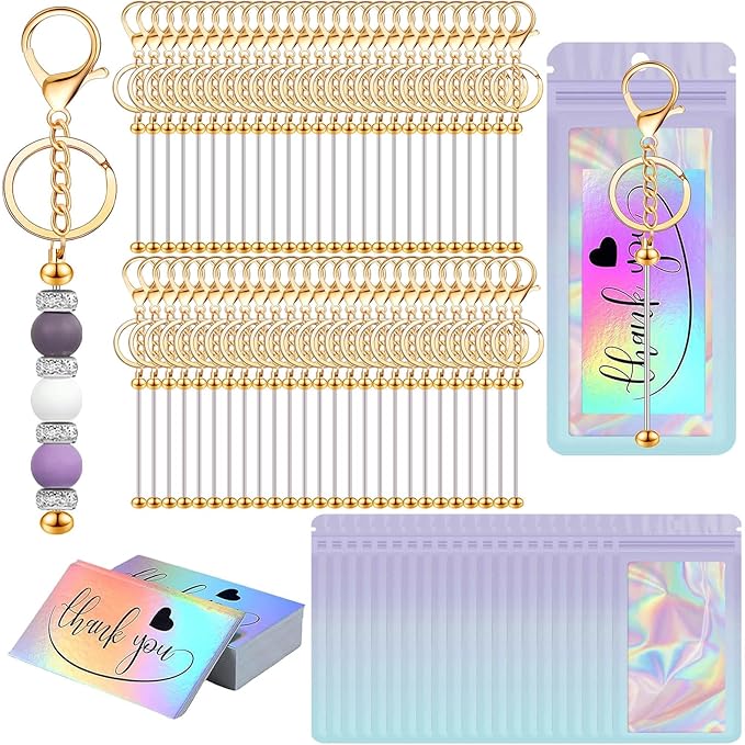 42/84/126 Pcs Beadable Keychain Bars Bulk Blank DIY Beaded Keychain Making by Unknown
