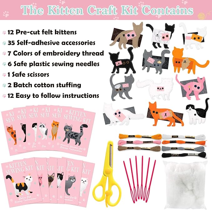 CiyvoLyeen Cat Sewing Kit for Kids –Ages 7 8 9 10 11 12 Kitten Plush Toys Arts - Image 4