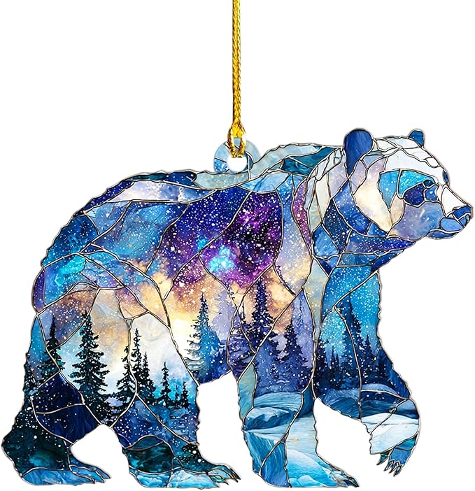 Bear Christmas Ornament, Faux Stained Glass Bear Acrylic Hanging Decoration by Unknown