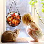 DASTOLL Stained Glass Window Hanging, Pumpkin Maple Leaf Suncatcher - Image 2