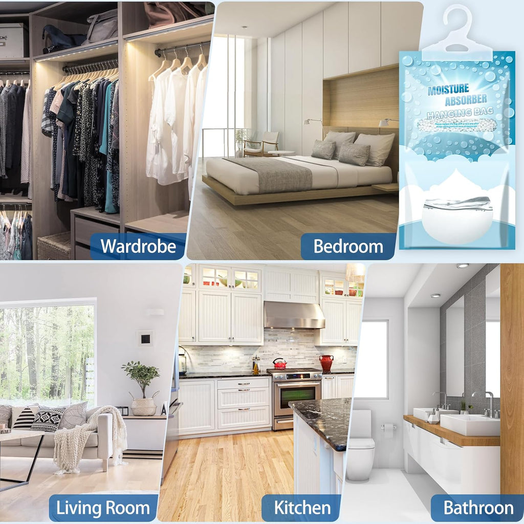 20 Pack Hanging Moisture Absorbers - Fagrance Free Dehumidifier Bags, 8.11 OZ/Pack, Removes Moisture & Odors, Humidity Absorber Packs for Closet Bedroom Kitchen