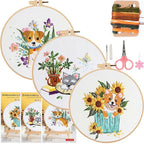 COCOMOX 3 Sets Embroidery Kit for Beginners, Dog Flower Pattern Embroidery by COCOMOX