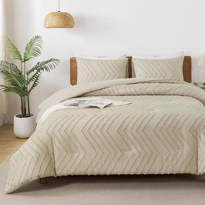 Andency Light Khaki Comforter Set Queen Size, Boho Soft Warm Tufted Bedding - Image 2