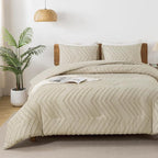 Andency Light Khaki Comforter Set King Size, Boho Soft Warm Tufted Bedding - Image 2