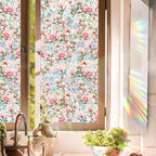 Stained Glass Window Cling, Rainbow Tinted Window Film Sun Blocking, Floral by UQRUI