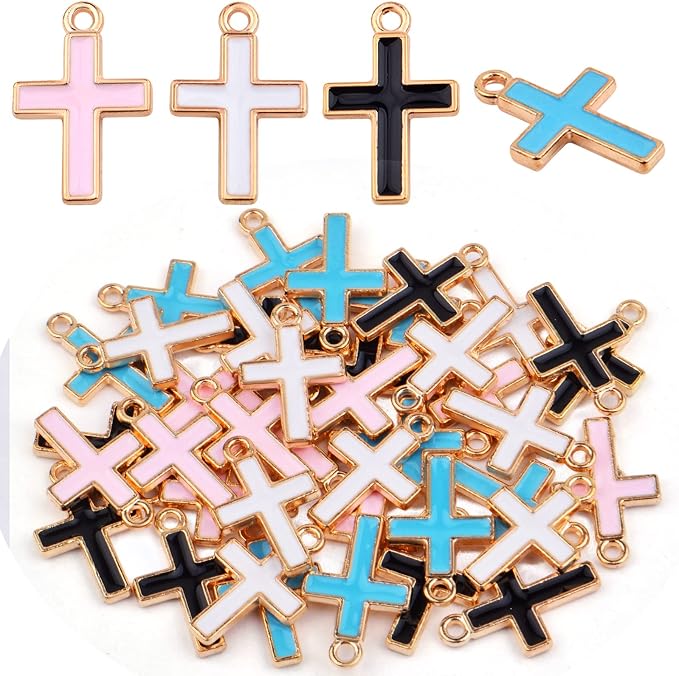 40pcs Enamel Cross Crucifix Charms Alloy Jesus Blessing Cross Dangle Pendants by Aylifu
