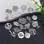 WOCRAFT 60pcs Antique Silver Tree Leaf Bracelet Charms - Image 3