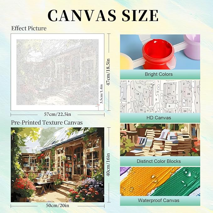 Paint by Numbers Kit for Adults, Bookstore DIY Painting Kit, 16x20 Inch | - Image 3
