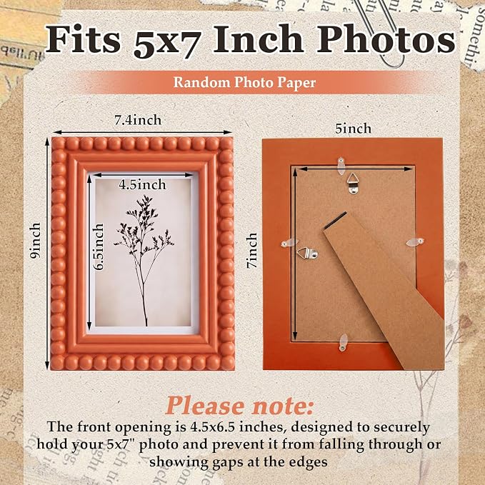 1 Pack 5 x 7 Picture Frame, Wood Beaded Boho Photo Frame, Vintage Photo Display - Image 2