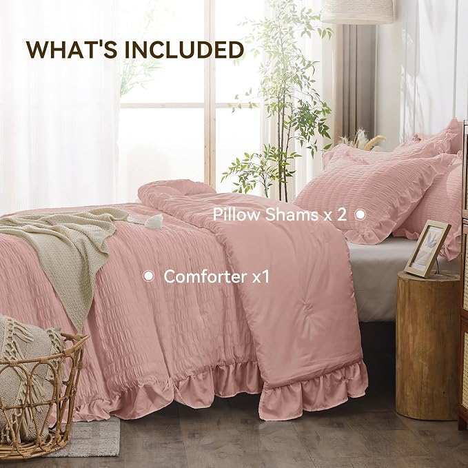 JOLLYVOGUE Full Size Comforter, 3 Pieces Rose Gold Seersucker Lightweight Full - Image 5