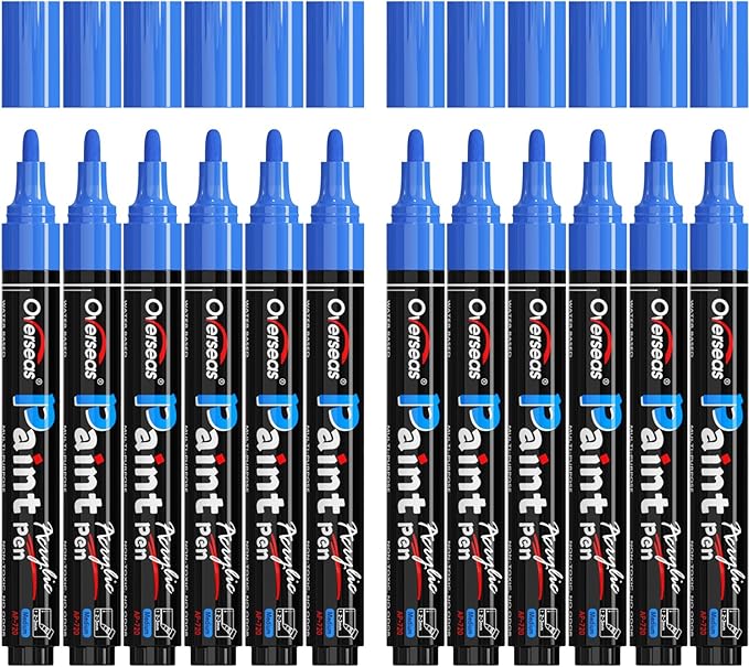 Overseas 12 Pack Blue Acrylic Paint Pens Permanent Markers, Medium Tip | by Overseas