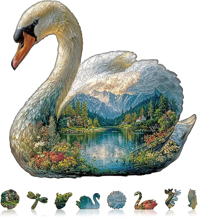 Swan Dream Puzzles Adults Gifts Wooden 165 Pieces 11.4 * 10.7in by Jollitot