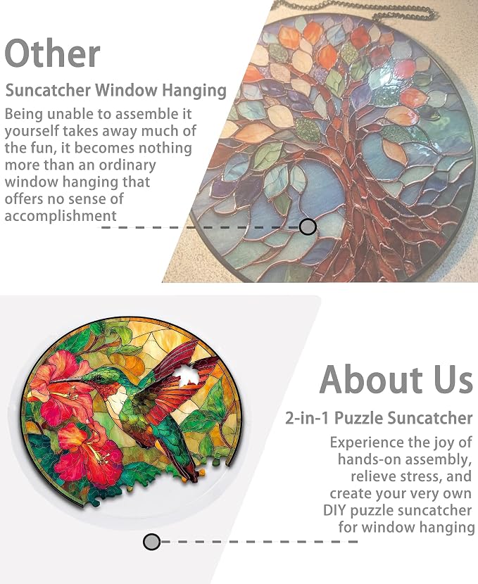 Acrylic Puzzle Suncatcher, Flowers Hummingbird Sun Catcher - Image 5