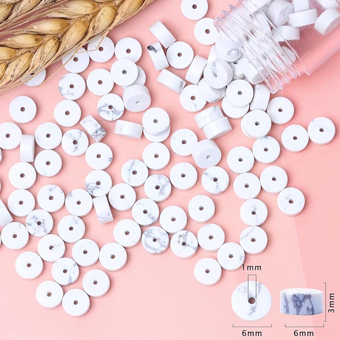 Natural Stone Heishi Beads for Necklace Making, 4 mm x 6 mm Small Flat Round - Image 6