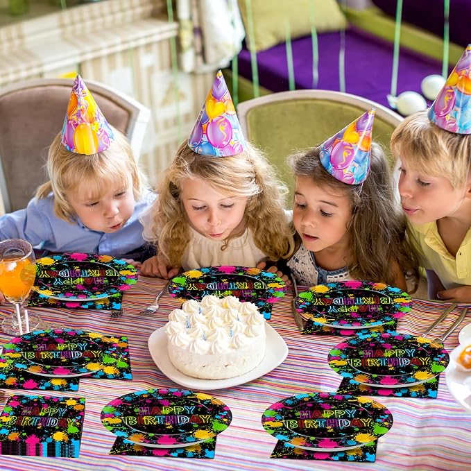 48Pcs Neon Glow in the Dark Paper Plates and Napkins Neon Birthday Party - Image 7
