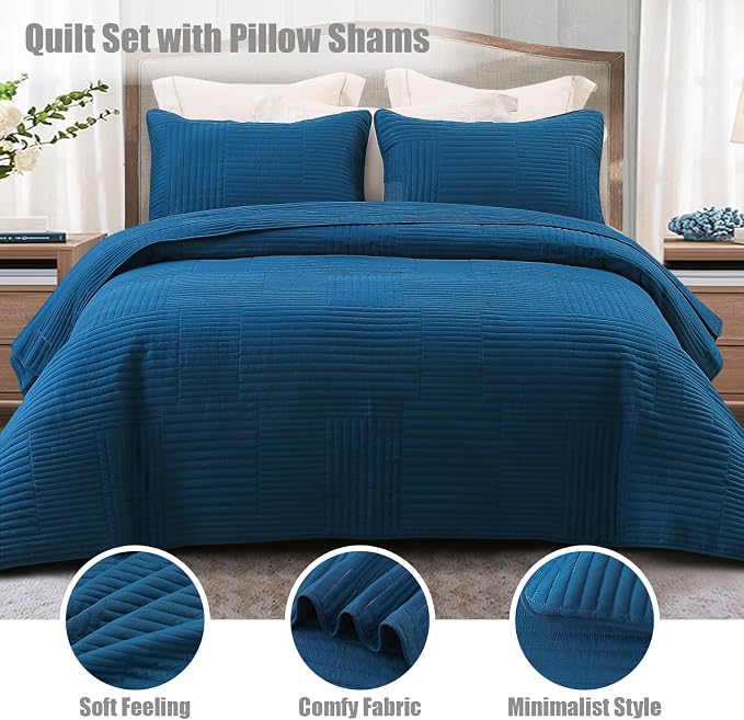 Whale Flotilla Ultra Soft Queen Quilt Bedding Set, Lightweight Microfiber Blue - Image 2