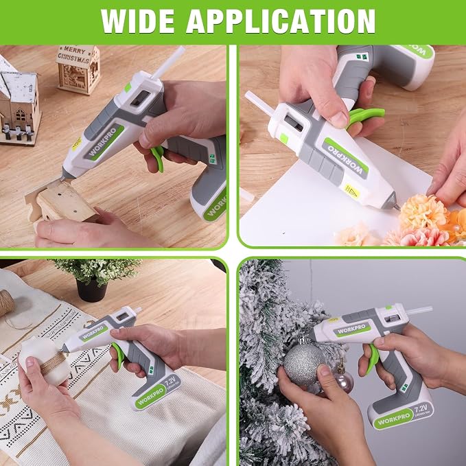 WORKPRO 7.2V Cordless Hot Melt Glue Gun, Rechargeable Fast Preheating Glue Gun - Image 7