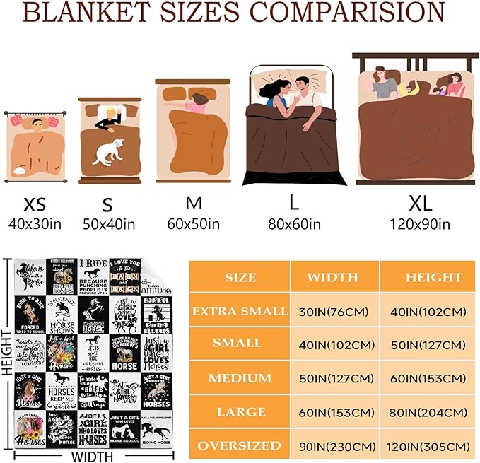 Horse Blanket for Teen Black White Throw Blanket Gifts for Girls Boys Soft Throws Blankets All Seasons 50×60 Inches for Bed Office