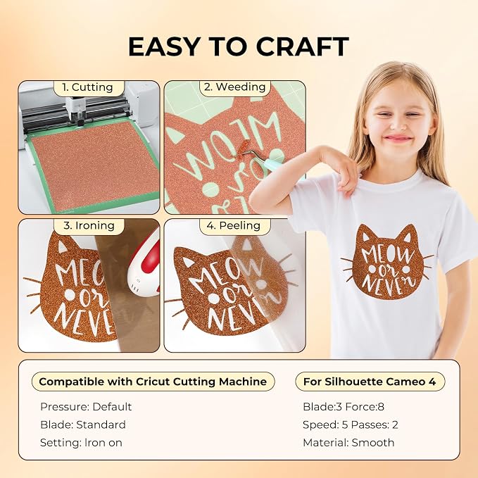 HTVRONT Bronze Glitter HTV Vinyl- 10” x 5ft Bronze Glitter Iron On Vinyl | - Image 3
