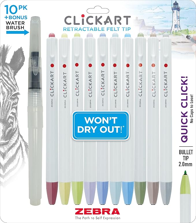Zebra Pen CLiCKART Retractable Felt Tip Pen, 0.6mm Fine Point, Moisture by ZebraPen