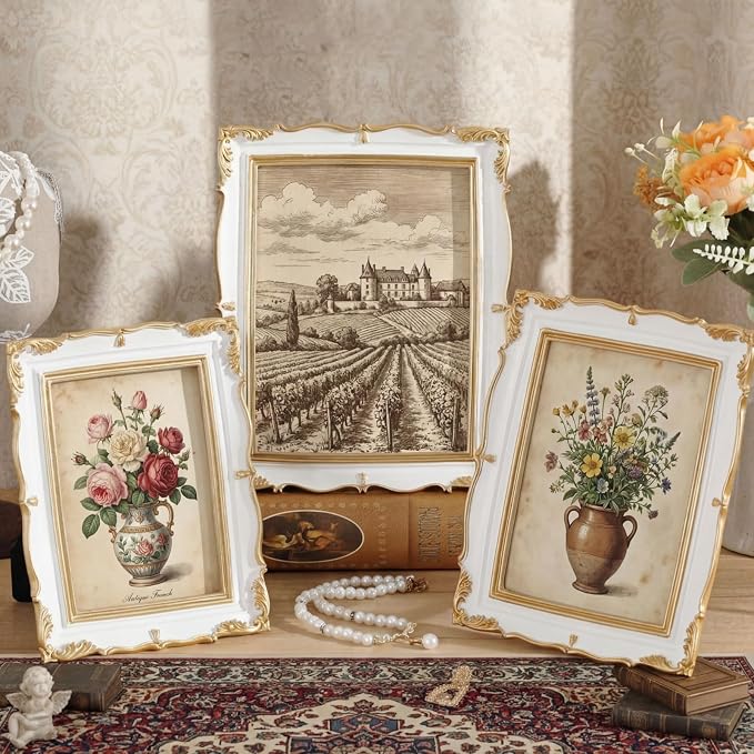 Wonderjune 3 Pcs Vintage Picture Frames Antique Set Baroque Ornate Gold Arched by Wonderjune