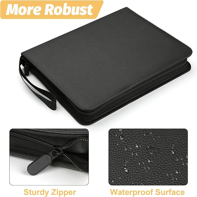 GERMUN 3 Ring 9 Pocket Zipper Card Binder, 720 Double Sided Standard PU Trading - Image 4