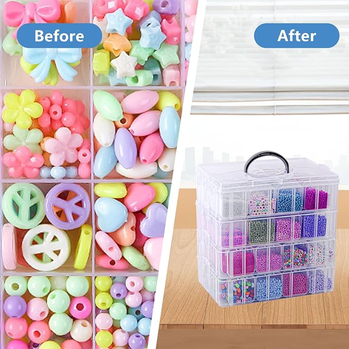 VTG Bead Organizer Box, 4-Tier Bead Storage Containers Portable Organizer and - Image 3