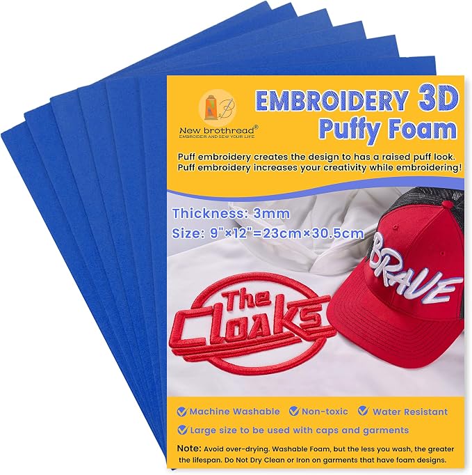 New brothread - 16 Options- 6PCS Embroidery Puffy Foam 9″x12″ Large Size 3MM by Newbrothread